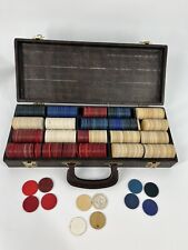 Vintage Poker Chips Markers in carry case - varying symbols - R -W-B picture