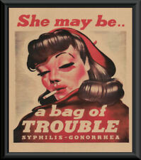 WWII Anti- VD Syphilis Propaganda Poster Reprint On Original Period Paper *P245 picture