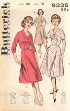Butterick 9335 Flared Dress w 6-Gore Skirt & Pretty Necklines Sz 16 UNCUT 60s picture