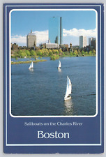 Sailboats on the Charles River Basin, Boston MA Massachusetts 4x6 Postcard picture