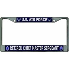 usaf air force retired chief master sergeant logo chrome license plate frame picture