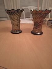Antique Northwood Amethyst Iridescent Carnival Glass And One Carnival Glass Vase picture
