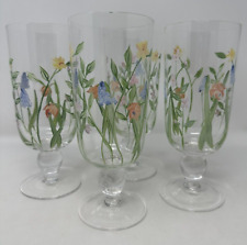 Hand Blown Water Goblets Wine Glasses Hand Painted Floral Summertime 8