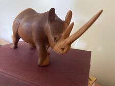 Vintage Rhinoceros Hand Carved  Wooden Figure Statue Rhino Wood Figurine Africa picture