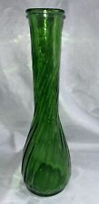 Vintage Emerald Green Glass Round Swirl Vase picture