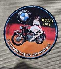 RARE BMW AUTHORIZED SALES & SERVICES PINUP GIRL PORCELAIN GAS OIL GARAGE AD SIGN picture
