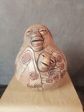 Unique Clay art Pottery Bird figure with Human Faces 6.5