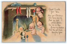 c1910's Christmas Hanging Stockings Kewpies Fireplace Gibson Antique Postcard picture