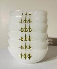 Vintage Agee Crown Pyrex Olive Green Atomic Spears Picket Fence x 6 Ramekins picture
