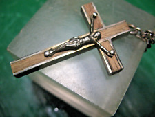 VINTAGE  PECTORAL WOOD INLAY CROSS w/ 24'' STEEL  CHAIN picture