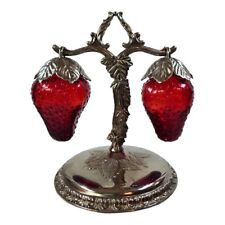 Vintage MCM Red Glass Hanging Strawberry Salt & Pepper Shakers picture