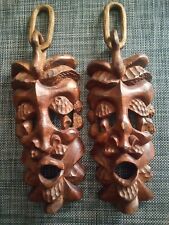 Vintage Hand Carved Pair Of Tribal Mask Tiki African Art picture