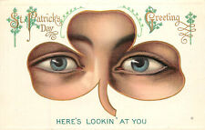 Embossed St. Patrick's Day Postcard Eyes In Shamrock Heres Looking At You 741 picture