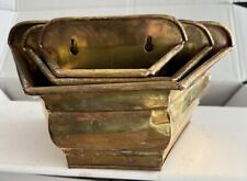 3 Nesting Vintage aged Brass Wall Hanging Pocket Planter India Metal Rustic picture