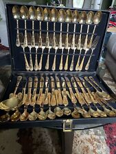 William Rogers and Sons Flatware Silverware Gold Plate 51 Pc Set In Box, Rose PT picture