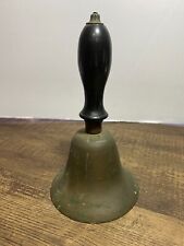 Vintage  Brass School Bell With Wooden Handle 7” Tall picture