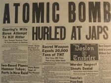 VINTAGE NEWSPAPER HEADLINES ~WORLD WAR 2 ATOMIC BOMB DROPPED ON JAPAN WWII  1945 picture
