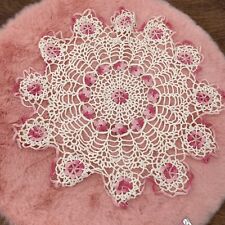 Doiles Vintage 3 Hand Crocheted Medium Star Rounds Pink White picture