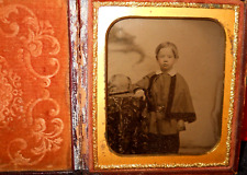 1/6th size Ambrotype of young boy in full case, split at hinge picture