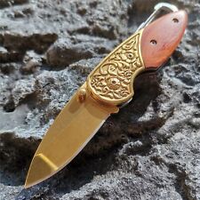Gold Keychain Folding Knives with Pocket Stainless Steel Blade with Wood Handle picture