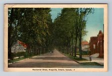 Kingsville Canada, Residential Treelined Street, Church, Vintage c1938 Postcard picture