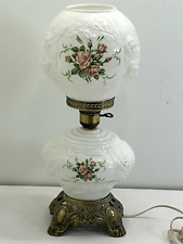 VINTAGE GONE WITH THE WIND DOUBLE GLOBE LAMP PUFFY PINK ROSES MILK GLASS 4A3 picture