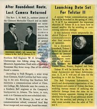 VTG BELL TEL NEWS 1963 Southern Bell: Telstar II satellite Clemson professor picture