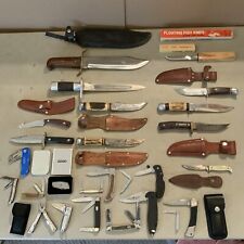 Huge Lot Of Vintage Knives Fixed Folding Schrade Sharp Sabre Imperial Zippo picture