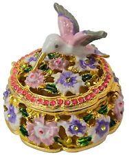 Humming Bird Floral Rhinestone Porcelain Jewelry Trinket Box Magnet p.. picture