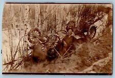 c1910's Postcard RPPC Photo Car Accident Snow Chain Tires Man Scene Antique picture