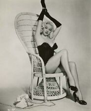 Diana Dors pin-up in black corset seated on chair 1950's 24x36 inch poster picture