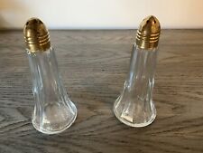 Vintage Libbey Of Canada Crystal Salt And Pepper Set Ribbed Design Gold Caps picture