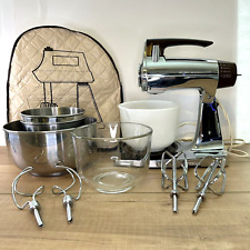 VTG Sunbeam MIXMASTER 12 Speed Mixer Brown Chrome w/ Bowls Beaters Cover -VIDEO picture