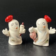 Vintage Ghost In Chefs Red Hats Salt & Pepper Shakers Funny Yummy Japan Ceramic picture