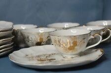 Antique Royal Carlton Golden Pine Cone Snack Plates 8 and Cups 7 picture
