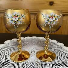 Wine Glass set of 2 Gold Murano Glass Wine Glass set of 2 Gold Murano Glass picture