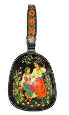 Russian Black Lacquer Hand Painted Khokhloma Spoon Peasant Couple 15 inch Scoop picture