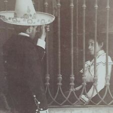 Mexico Flirting Man Woman Behind Iron Bars Courtship Love Cupid Stereoview C35 picture