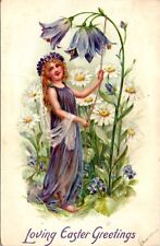 Easter PC Fantasy Fairy Girl Dressed in Purple Under Purple Flowers White Daisy picture