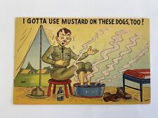 Comic~1943~Army soldier soaks feet~I gotta use mustard on these dogs too~WWII picture