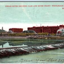 c1900s Waterloo, IA Cedar River Dam Train Downtown Photo Litho Postcard A62 picture