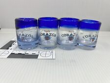 Corazon Tequila Shot Glass Hand Blown Cobalt Blue Edges Set X 4 picture