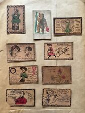 Antique 1900s antique embossed painted leather postcards lot of 9 picture