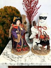 Vintage Halloween Fabric Mache 13” Witch & Ghost Statue Figurines Holiday Decor picture