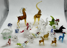 18 Assorted Miniature Hand Blown Glass Animal Figurines Elephants Roosters Rams picture
