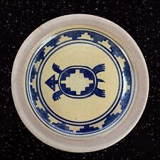 Primitive Style Art Pottery Plate Hand Made Signed CB Cobalt Blue Turtle Dish picture