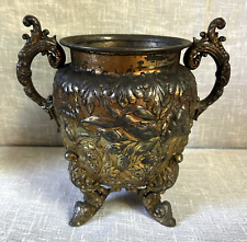Antique French Jardiniere Two Handled Decorative Footed Metal Planter Vase picture