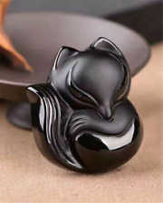1pc  Natural Black Obsidian Carved Lucky Amulet Pendant Necklace picture