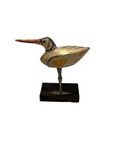 Beautiful Hand Carved/Painted Sandpiper Bird  On Wood Base Unsigned picture