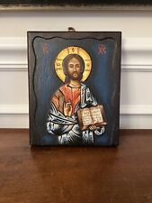 Wood Commercial Wall Hanging w Christ Pantocrator Gold Greek Writing Icon picture